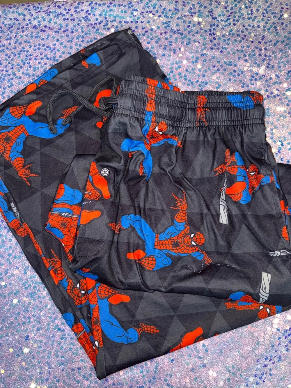 2927-Marvel Black Joggers Lounge Pants with Red & Blue Spider Print